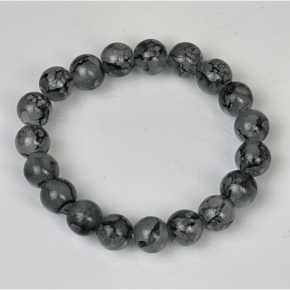 10mm Gray Glass‎ Beads Bracelet Stretchy